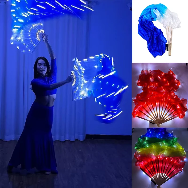 Wholesale Led Classical Folding Fan Veil Wedding Stage Performance Festival Belly Dance Fans Led Fans For Neon Lights Party Fans