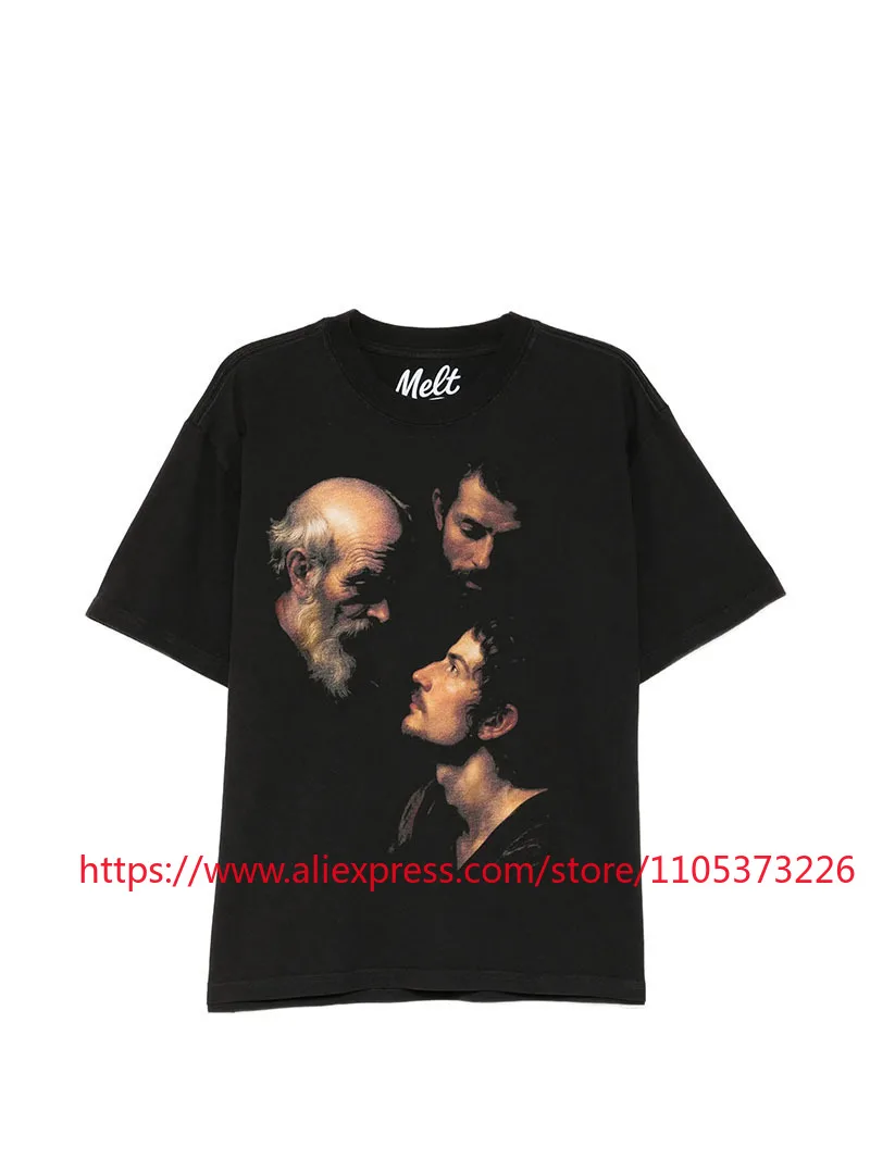 2026 New Melt Firecracker Print T-Shirt Casual Washed Cotton Crew Neck Short Sleeve Top for Men and Women