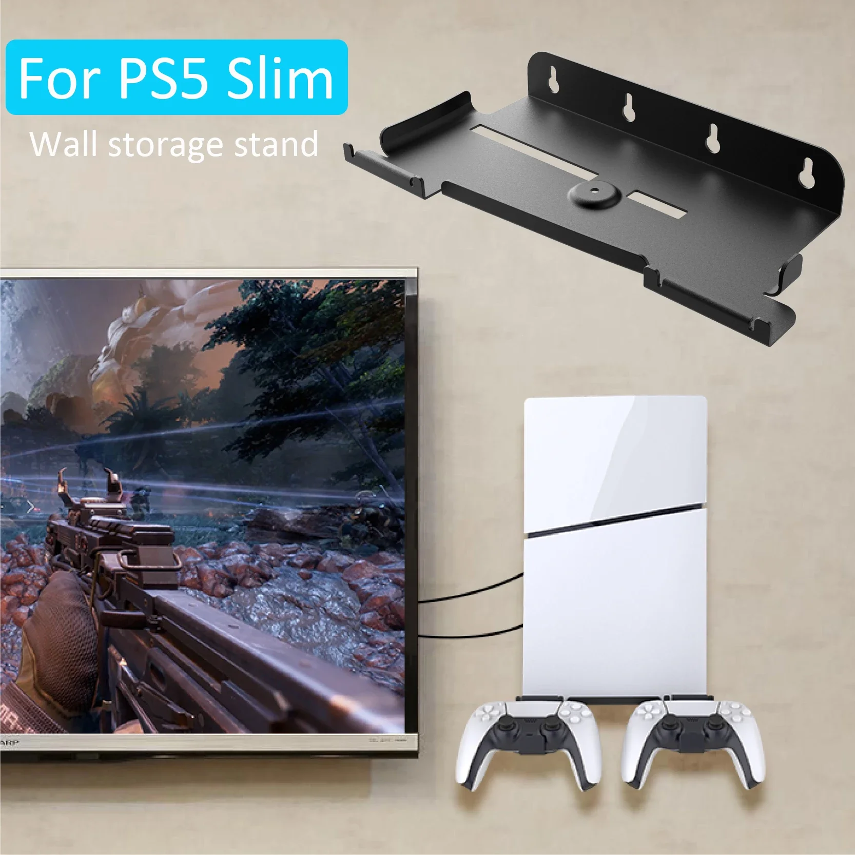 For PS5 Slim Host Wall Mounted Storage Stand Rack with 2 Handle Hook for PS5Slim Host Universal Wall Bracket Handle Storage Rack