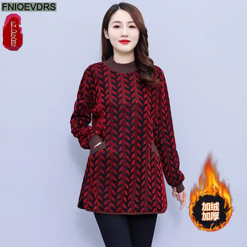 L-5XL Loose Clothes Women Winter Warm Thick Basic Wear Elegant Office Lady Casual Print Retro Vintage Ruffles Velvet Tops Blouse