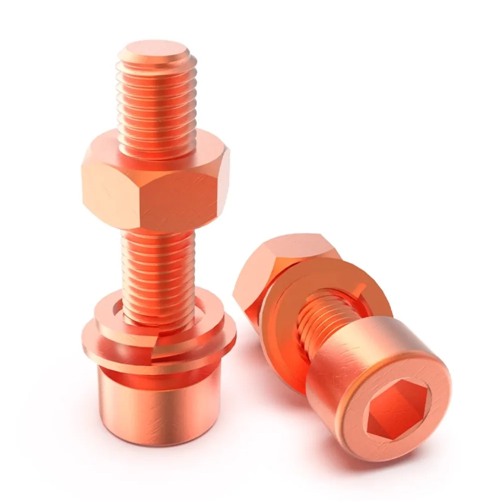 M3/4/5/6/8/10/12/14/16 Length 4-90mm Copper Cup Head Allen Hex Scoket Screw Bolt Spring Washer Nut Set Electric Conduction