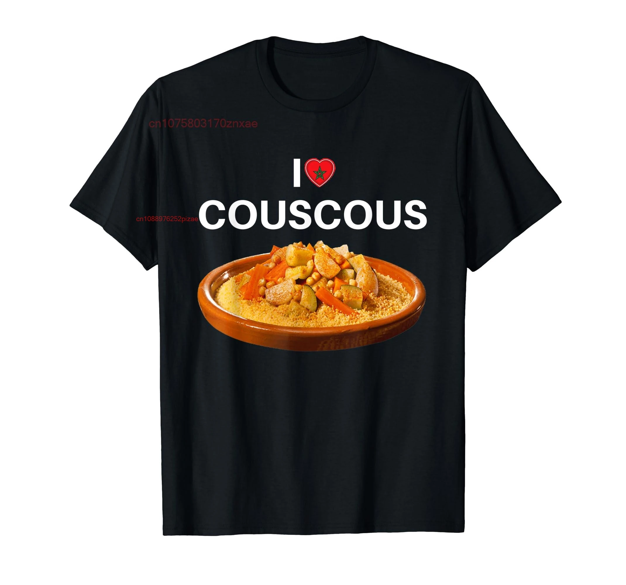 Camiseta UNISEX de algodón con estampado "I Love" para hombre y mujer, camisa con estampado de placa de Cuscús marroquí, talla S-6XL, 100%