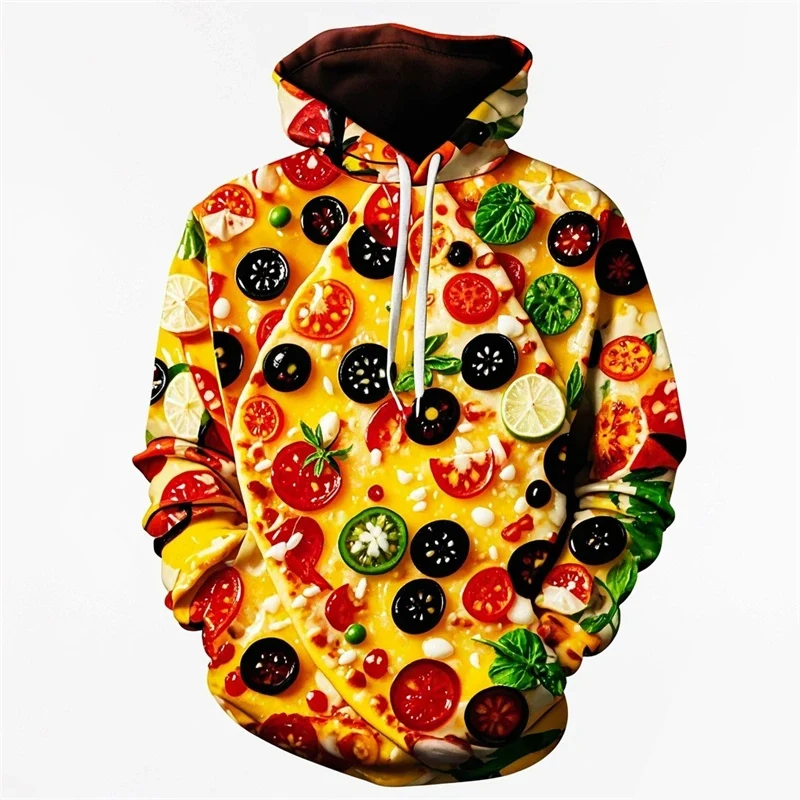 Pepperoni Pizza Graphic Hoodie For Men Food 3D Printed Sweatshirt Spring Autumn Casual Pullover Unisex Long Sleeve Hoodies Tops