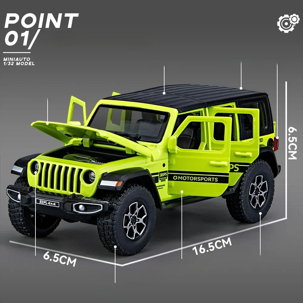 1:32 Jeep Wrangler Rubicon Alta Simulazione Pressofuso In Lega di Metallo Modello di auto Suono Luce Tirare Indietro Collezione Giocattolo Per Bambini Regali