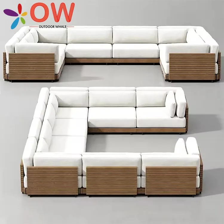 Hotel Modern Sofa Set Garden Teak Outdoor Furniture Aluminum Wood Patio Outdoor Couch Sectional Teak Luxury Garden Sofa Set