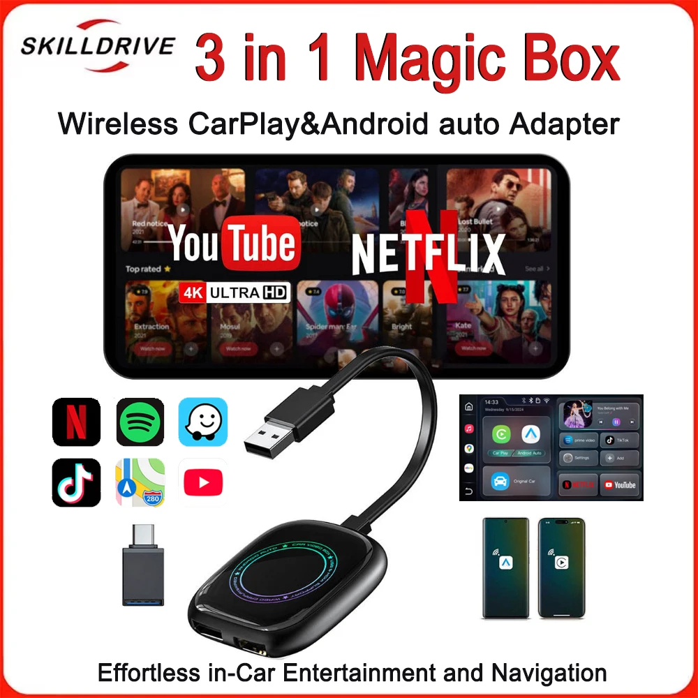 skilldrive-3-in-1-carplay-android-auto-adapter-4gb-32gb-ram-wireless-wired-usb-dongle-with-ai-box-youtube-for-carplay-adapter