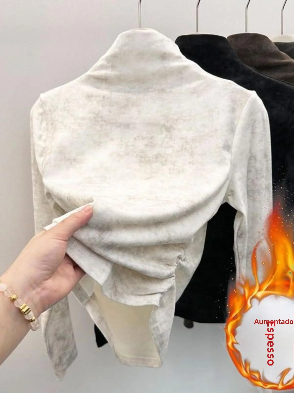 厚手のタイダイフリースベースシャツデザイン、ハーフハイカラー、プリーツウエスト、スリムフィット、ジャーマンベルベット、長袖、耳当て付き