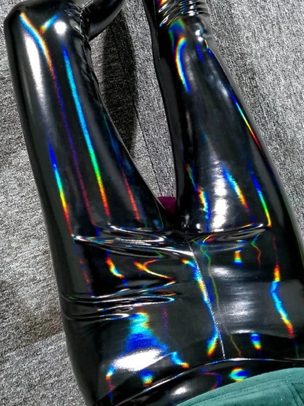 Leggings in pelle brillante Colore specchio ini Pantaloni strato base Pantaloni lunghi Street Sle per donna Stagione primaverile Altro materiale