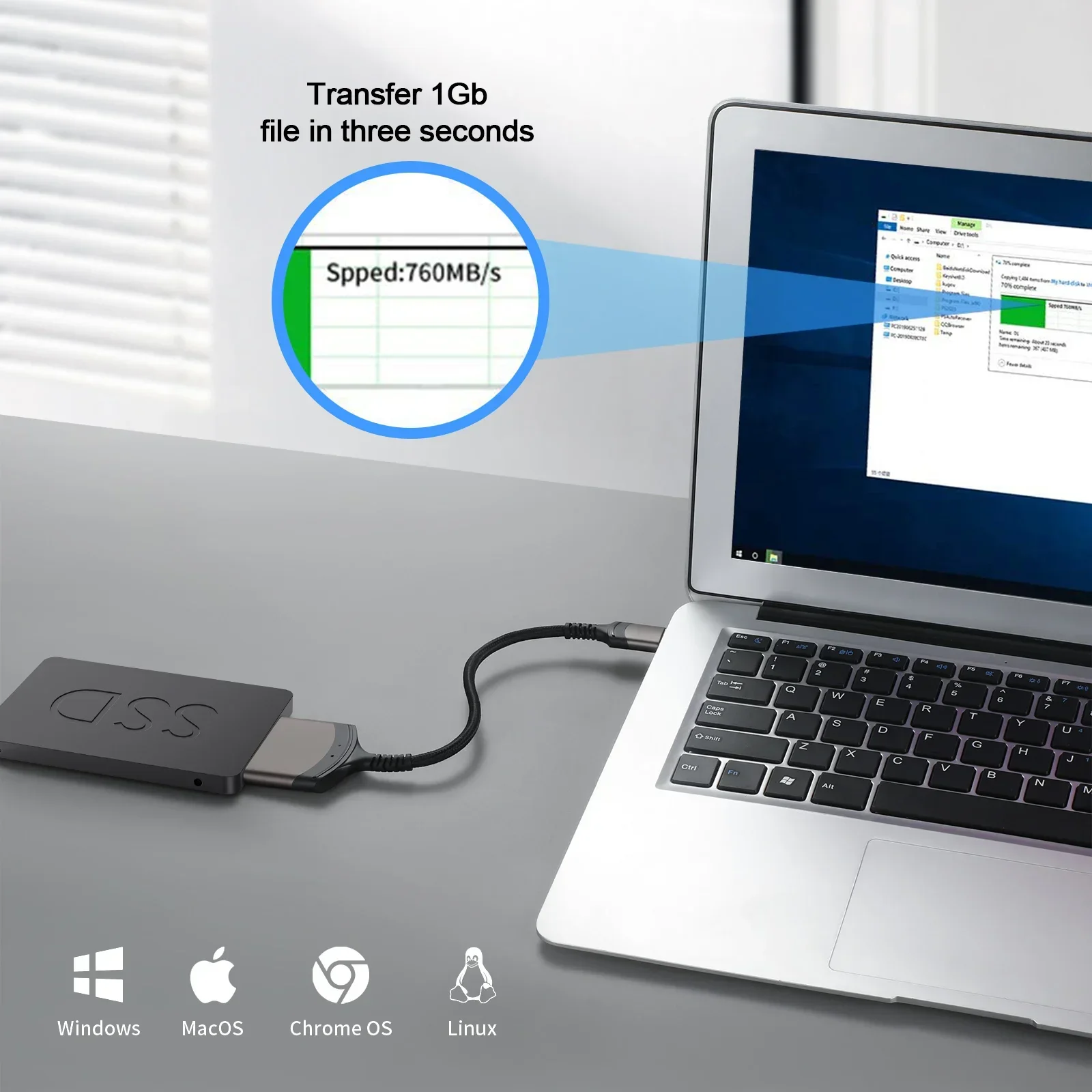 

ZLRLMHY USB 3.0 Type C Is Suitable for 2.5-inch External HDD SSD Hard Drive SATA 3 22 Pin Adapter Cable Adapter, Easy To Use