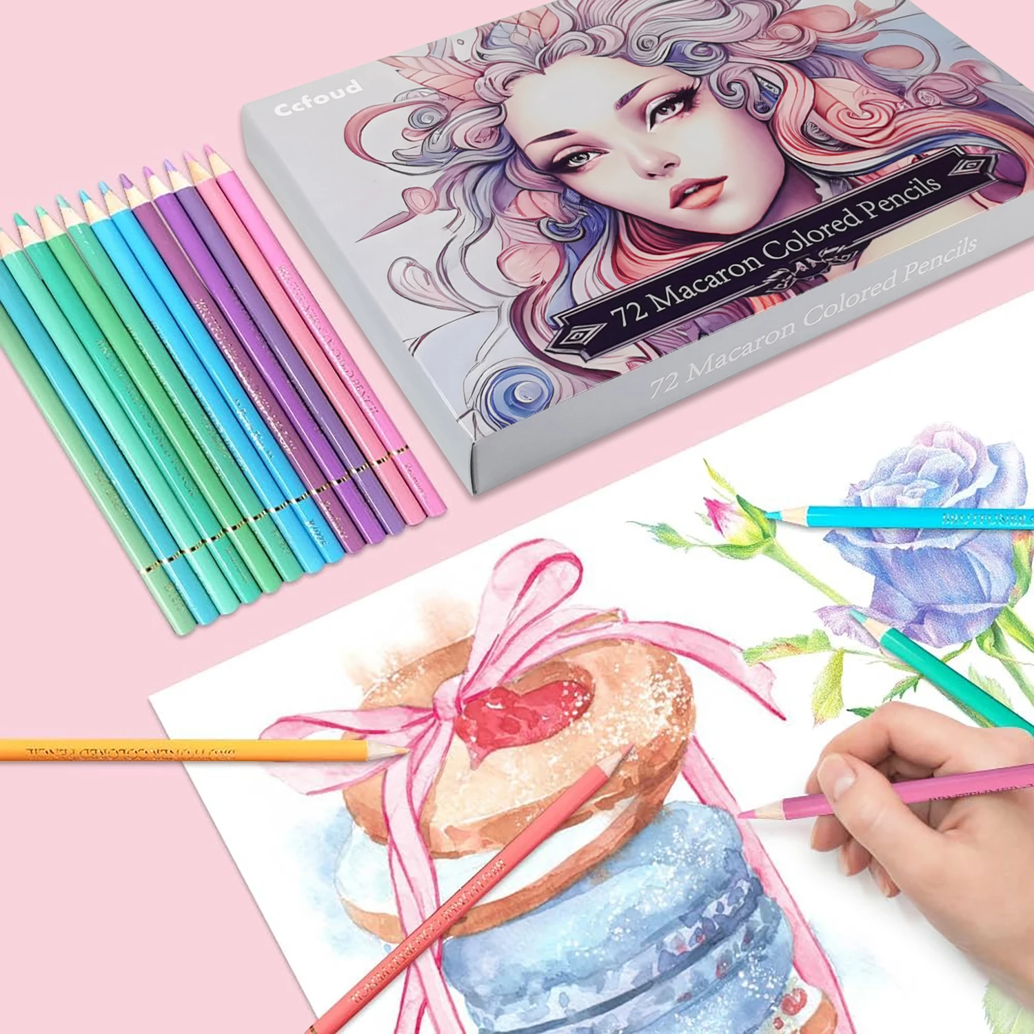 72 قطعة من أقلام الرصاص الملونة معكرون، ألوان معكرون أساسية ناعمة للبالغين رسم، مزج، رسم، تظليل، ألوان نابضة بالحياة
