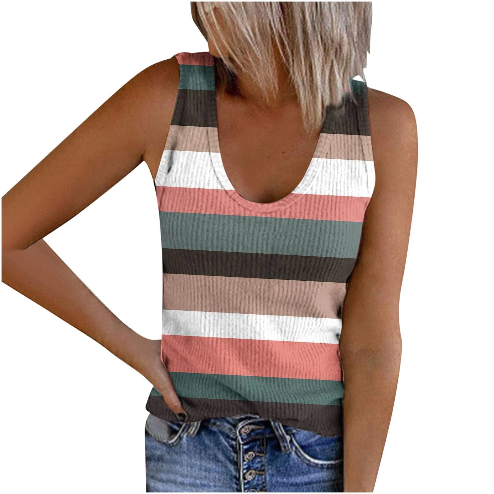 Women's Slim Fit Printed Vest Top T-irt Svel Polyester Fabric Faionable Summer Casual Wear Comfortable round Ne