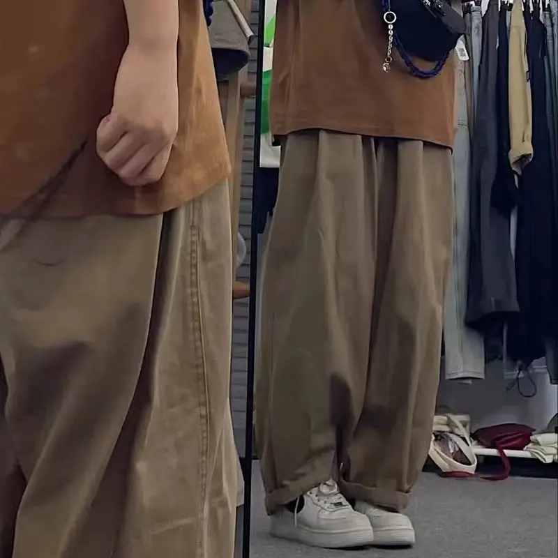 

Американские ретро-брюки из хлопка, свободные прямые повседневные брюки для мужчин и женщин, модные брюки в стиле хип-хоп, бренд High Street Sle