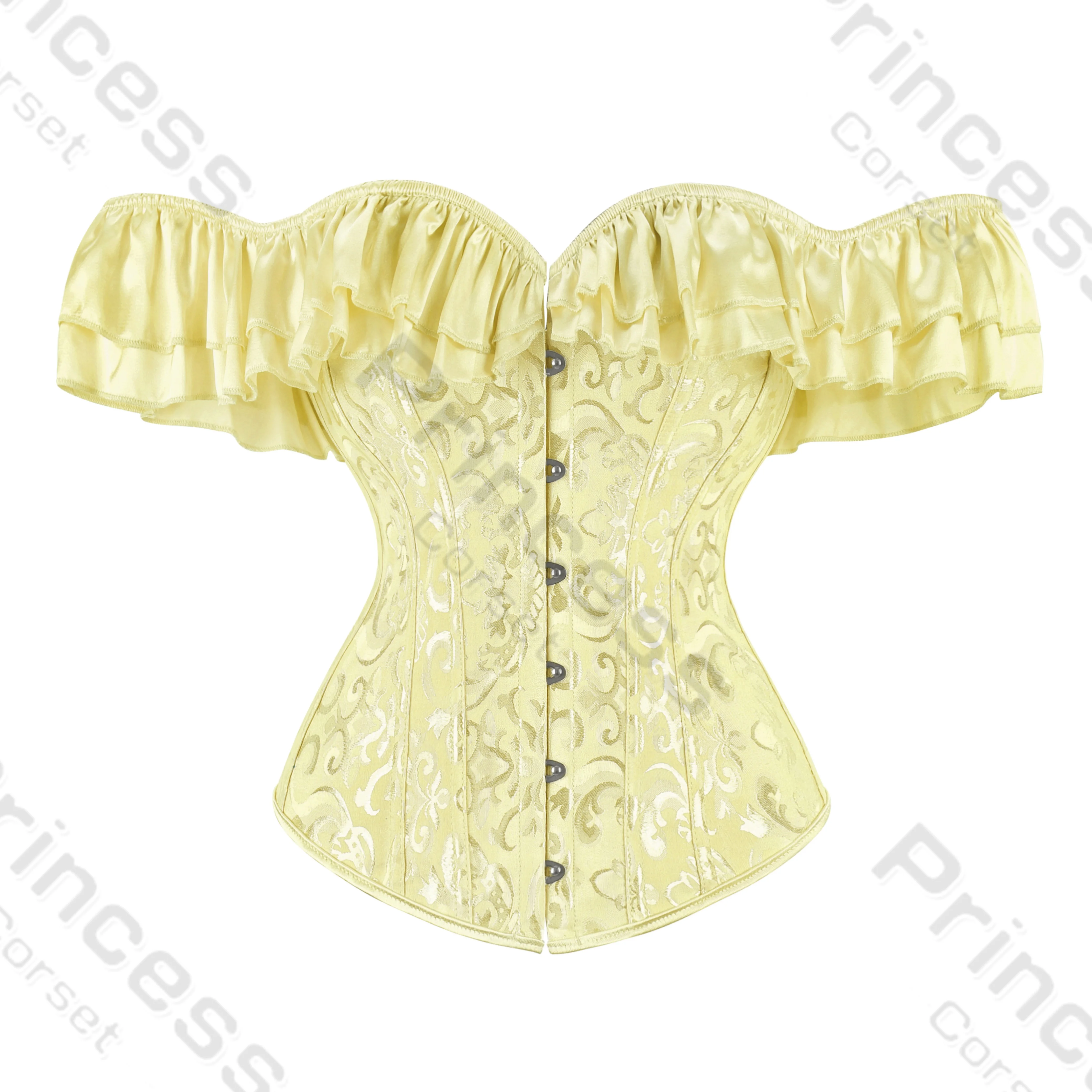 

Women Sexy Corset Bustier Top Plus Size Vintage Jacquard Floral Sleeves Chest Binder Shapewear