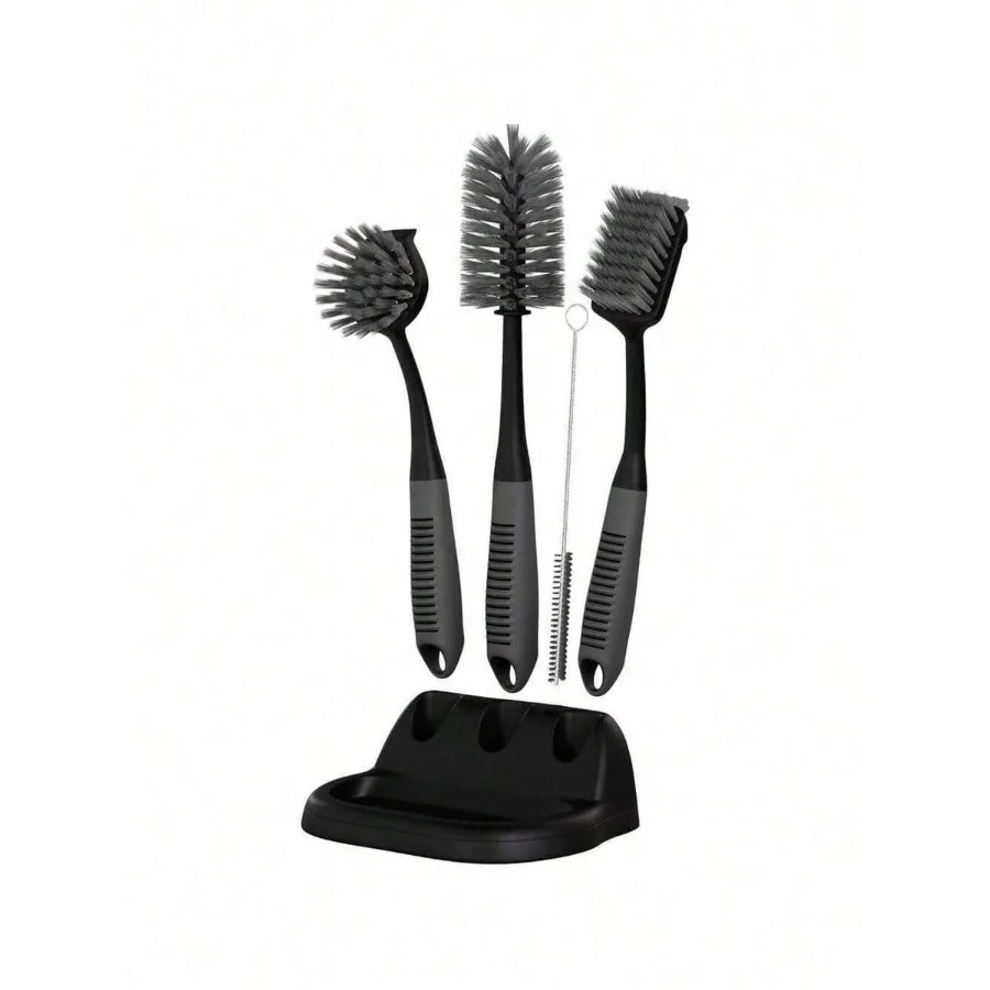 

Dish Brush Set Of 5 With Holder - Kitchen Scrub Brushes With Non-Slip Long Handle For Cleaning, Dishwashing, Dishes, Bottles, S