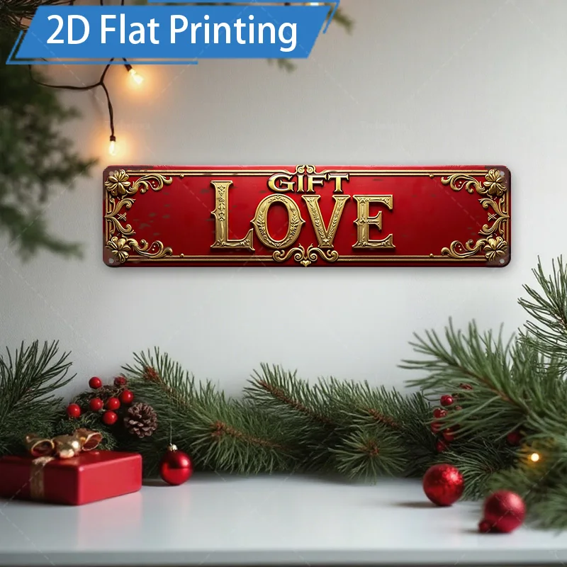 [2D FLAT] علامة معدنية مكونة من قطعة واحدة، علامة معدنية هدية حب من الذهب الأحمر مقاس 4 × 16 بوصة لديكور عيد الميلاد