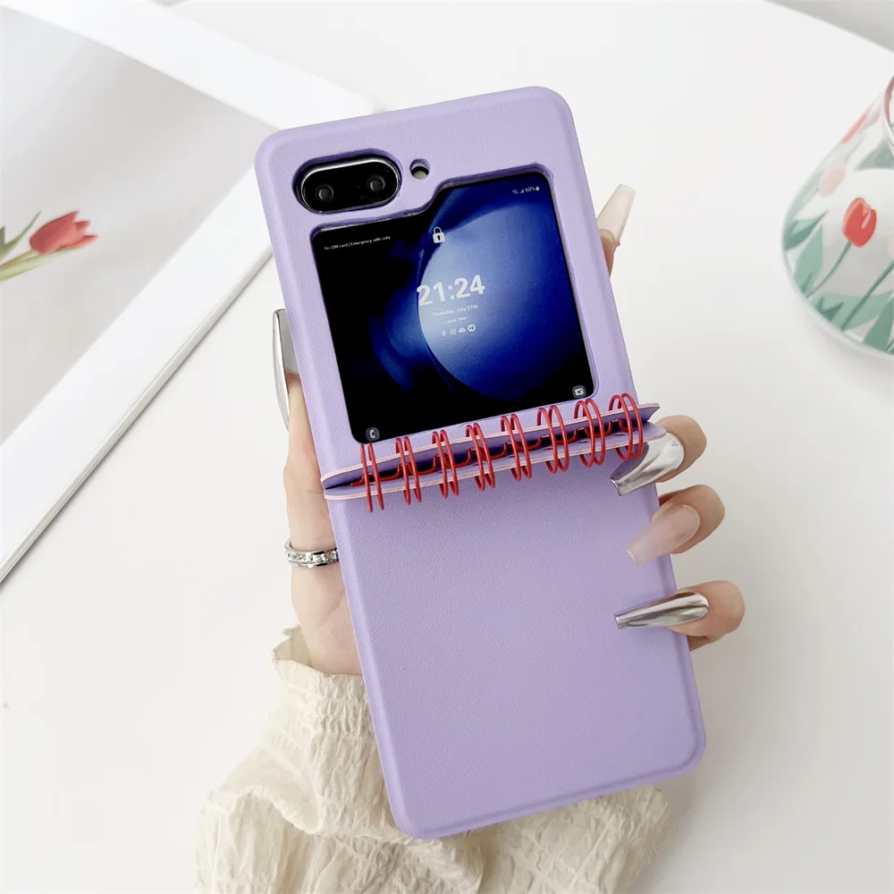 Spiral Notebook Style Phone Case For Samsung Galaxy Z Flip 6 5 4 3 Flip6 Flip5 Flip4 Flip3 5G Hinge Protection Shockproof Cover