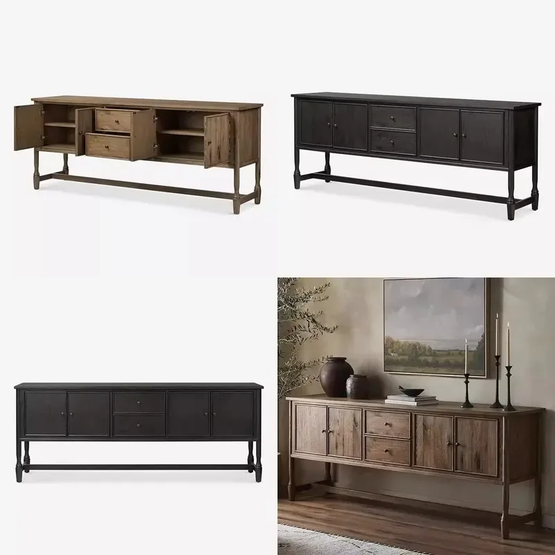 American Retro Solid Wood Buffet Cabinet Large Capacity Dustproof Storage for Entryway Living Room Home Bar