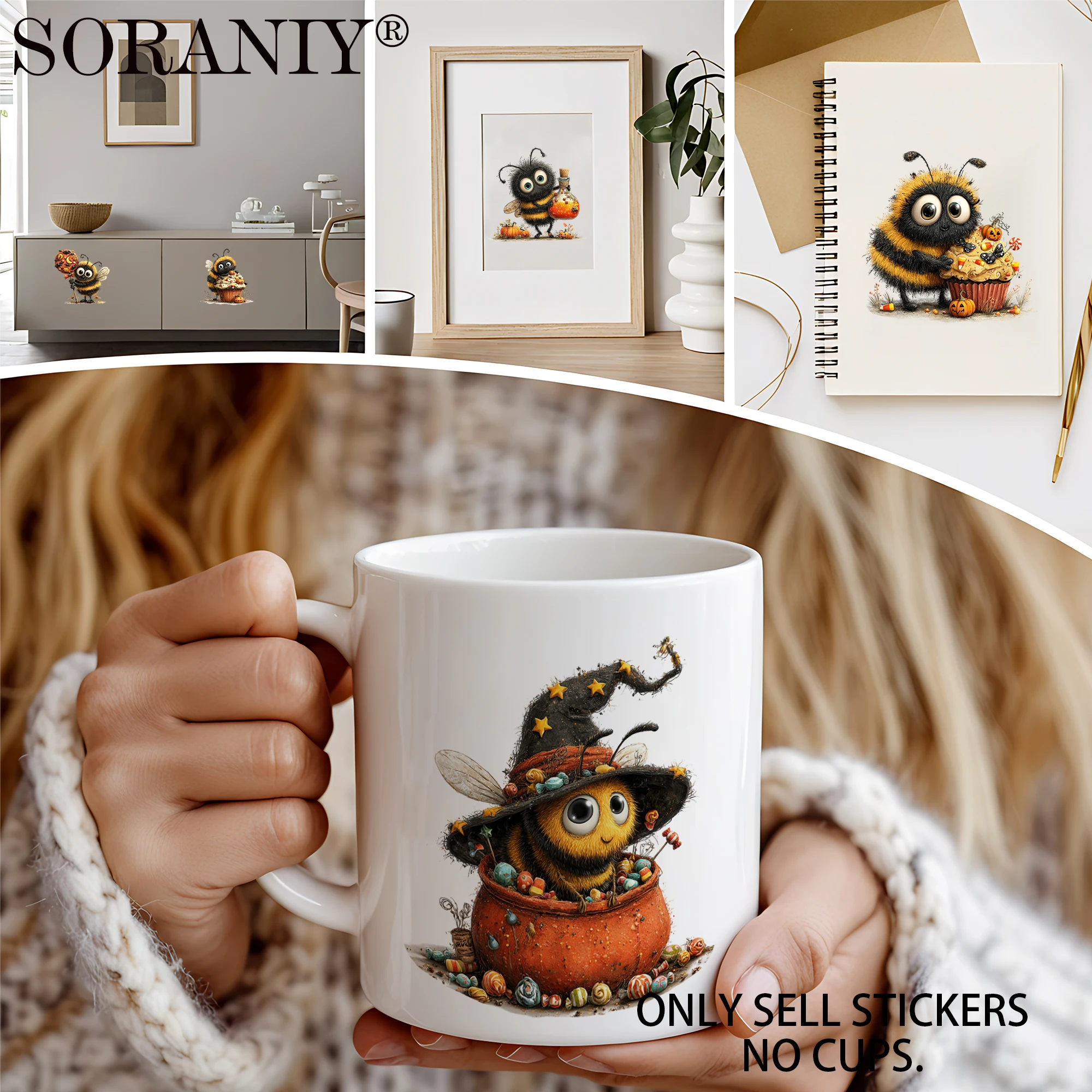 UV DTF 16OZ DIY Transfer Stickers - 5 Pieces/Set Halloween Fuzzy Bee Camping Life Theme - view 4