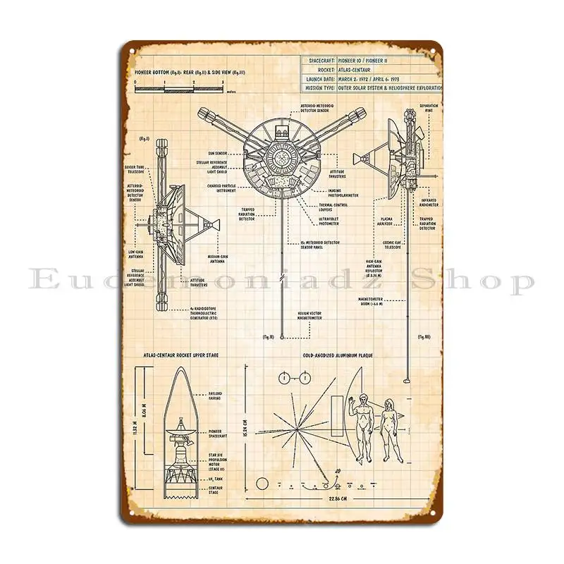 الرائد 10 و 11 مجسات استكشاف الفضاء العميق القديمة الأزرق شبكة معدنية تسجيل تخصيص شخصية مضحك نادي تين تسجيل ملصق