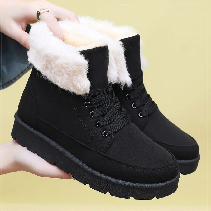Boots Fur Winter Boots Women 2025 New Winter Shoes Woman Snow Boots Ankle Women's Combat Footwear Low Heels Short Botas Mujer_voghion.com