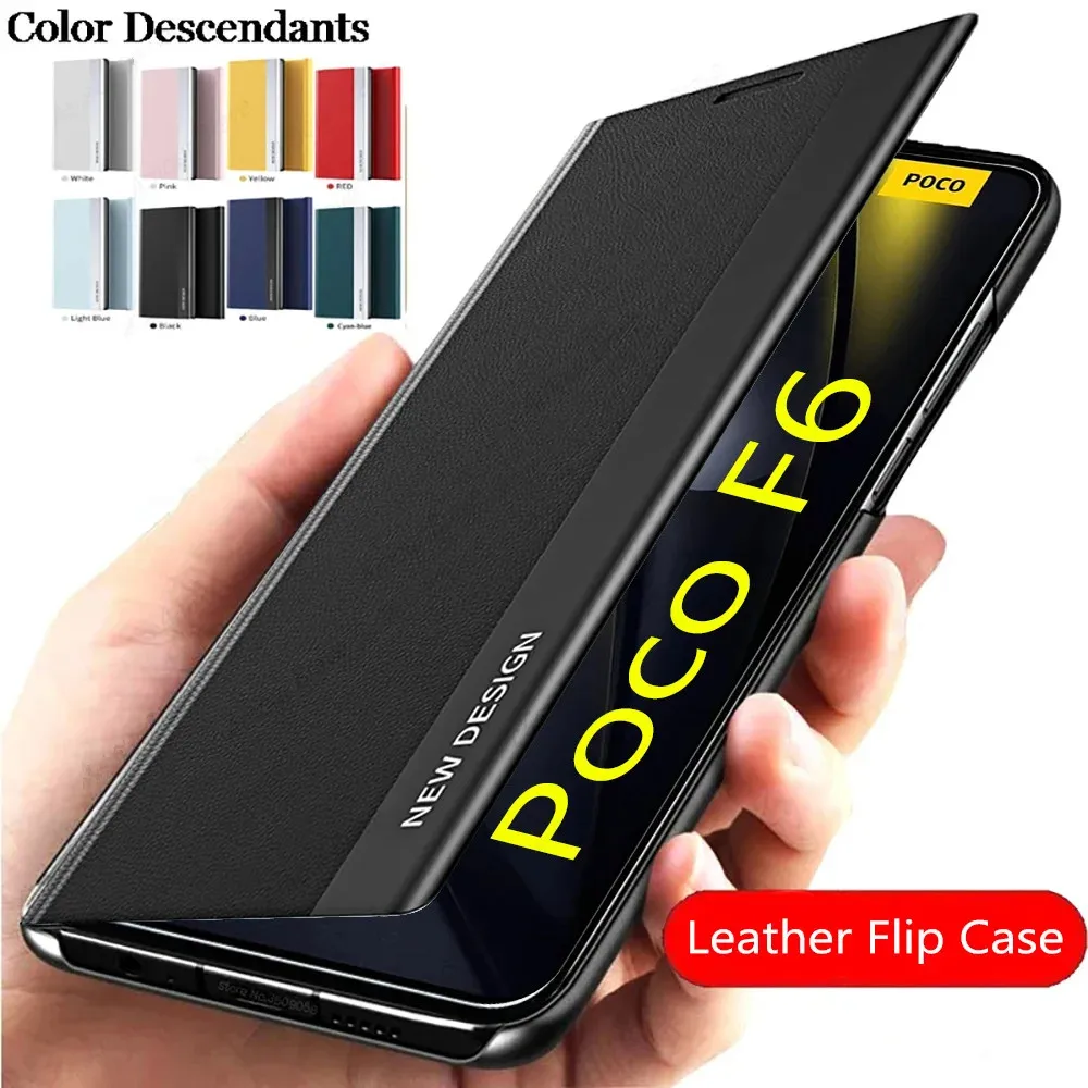 Роскошный кожаный противоударный чехол с флипом для Xiaomi POCO F6 X6 M6 F5 X5 M5 F4 X4 M4 F3 X3 M3 5G Pro GT NFC Чехол для POCO F6 Pro Cover