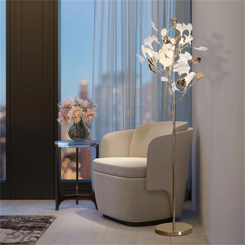 DEBBY Nordic Creative Floor Lamp Ginkgo Flower Shape Light Modern LED Decorative for Home Living Bed Room