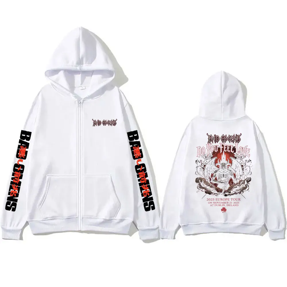 

Rock Band Bad Omens Do You Feel Love Tour 2025 Zipper Hoodie Skeleton Zip Up Jacket Men Women Gothic Oversized Zip Up Sweatshirt