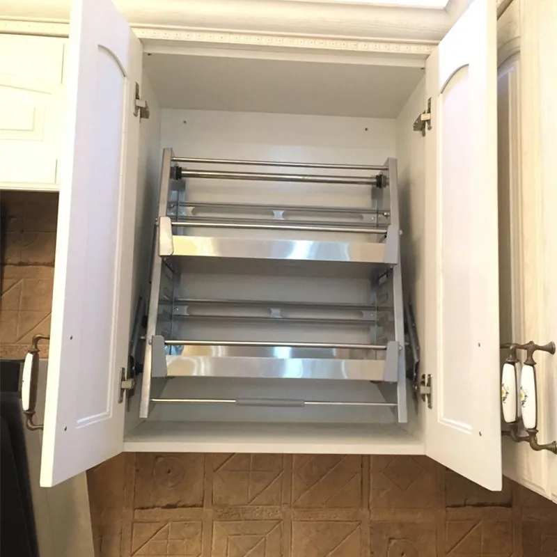 Hydraulic Lift Up Cabinet Basket,Pull Down Storage Shelf for Kitchen, Soft Closing Damping Rail,Non Slip Under Cabinet Organizer