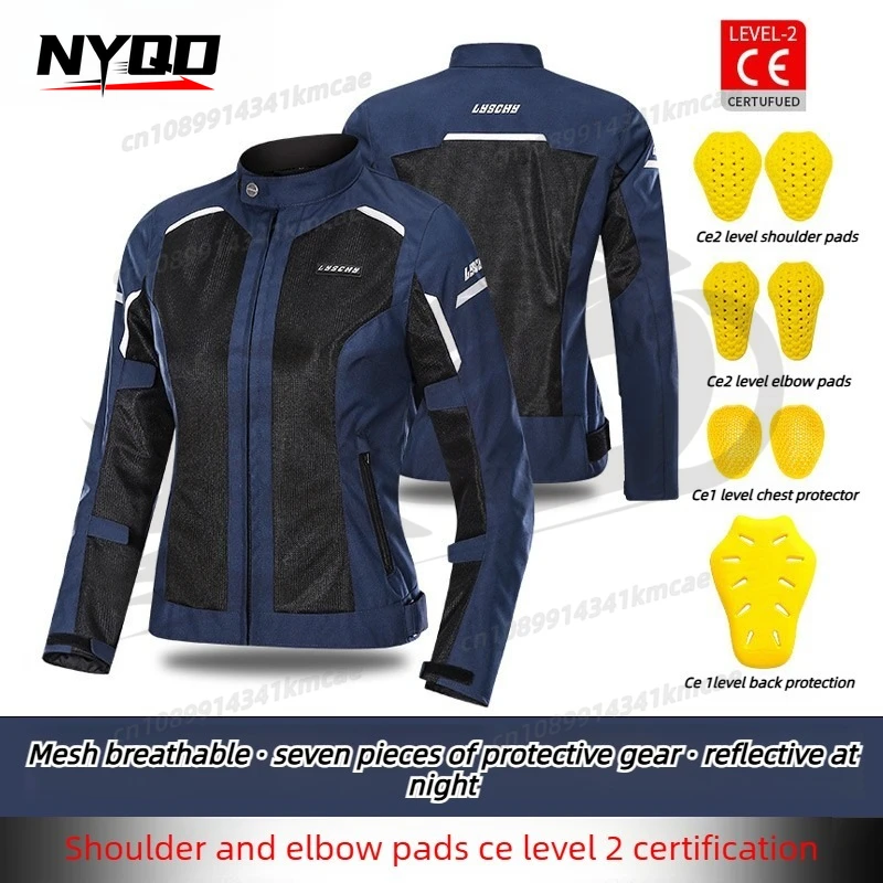 LYSCHY Motorcycle Jacket Summer Mesh Breathable Reflective Motorbike Jacket Women CE2 Level Motocross Jacket Riding Clothing
