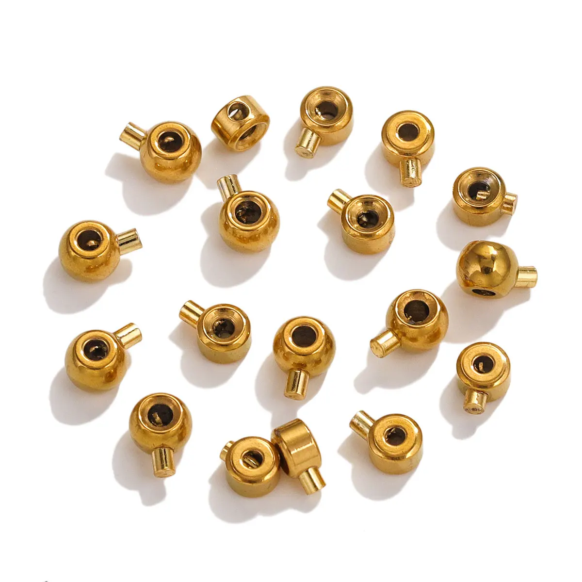 10pcs Stainless Steel DIY Hammer Press PVD Gold Plated Tube Stopper Spacer Bead Crimp End Beads For Jewelry Making Supplies