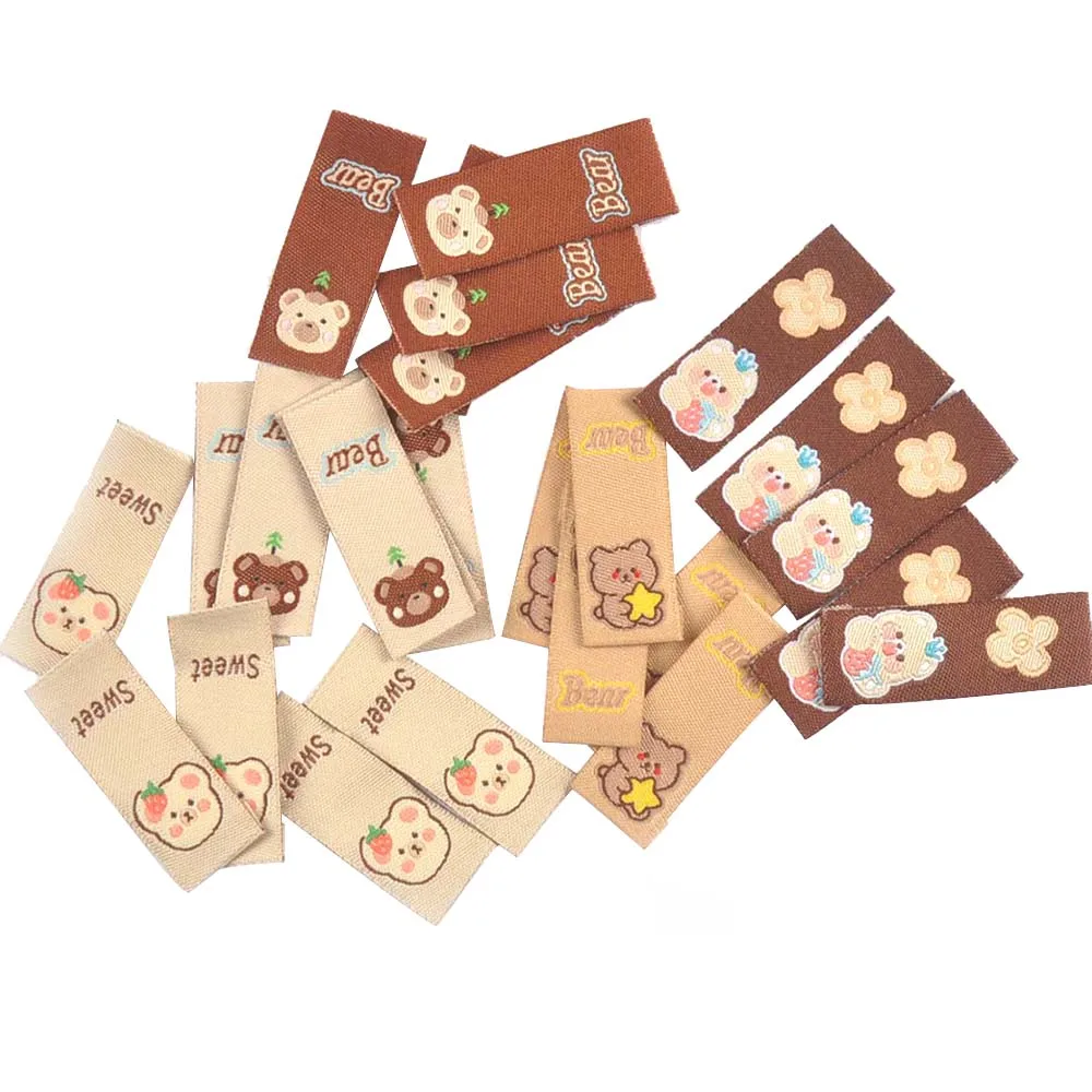 50Pcs 40x15mm Lovely Bear Sweet Labels For Sewing Accessories Kid Garment DIY Crafts Clothes Handmade Supplies Decorative Tags