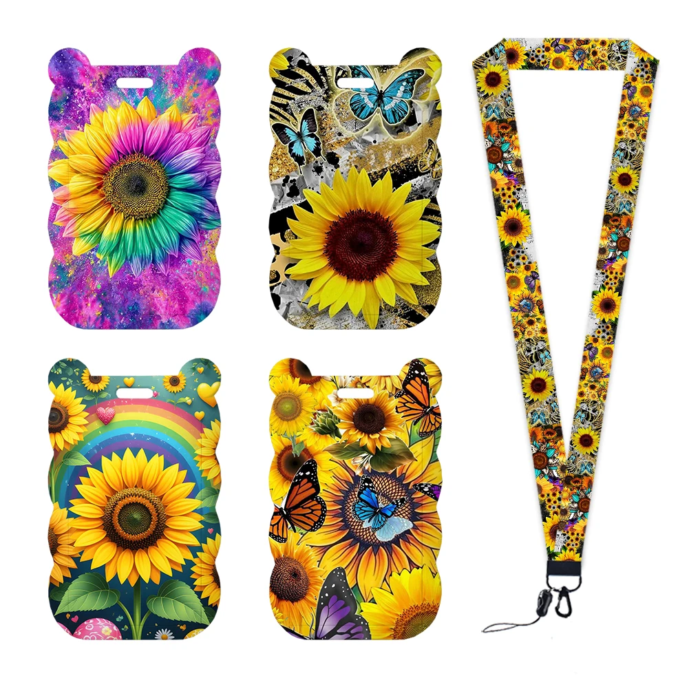 Beautiful Summer Sunflower Designs Lanyards ID Badge Holder Strap Work Card Bus Access Card Holder Keychains Accessories