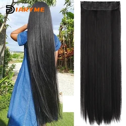 Extensions de cheveux synthétiques à 5 clips pour femmes, postiche longue droite, fibre haute température, faux naturel, noir et brun, 1 pièce