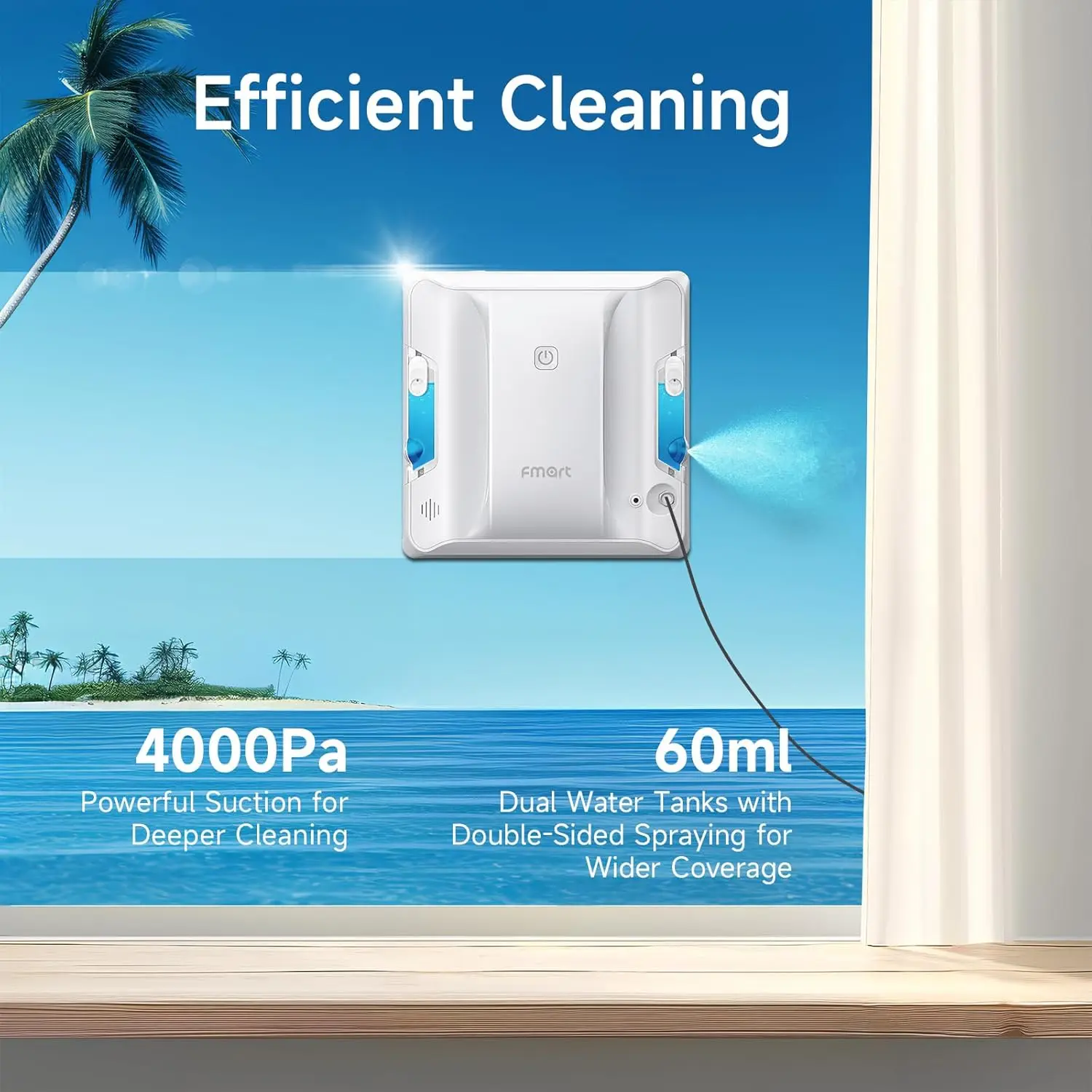 Robot per la pulizia delle finestre W7, spruzzatore ad ultrasuoni bifacciale, forte aspirazione 4000 Pa, robot pulitore per finestre a arrampicata fissa, AI