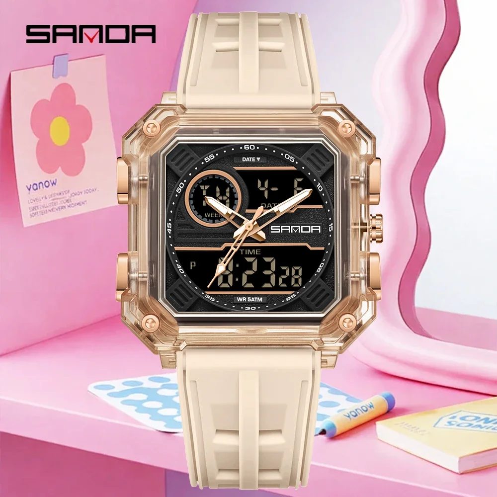 SANDA 6382 Fashion Sport Male Daily Athletic Quartz Wristwatch Multimode Chronograph Dual Time Output Night Bright for Adult Men