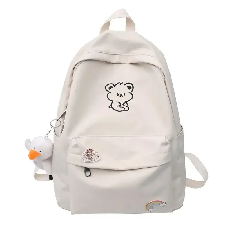 Girls School Bags for Teen Cute Cartoon White Nylon Middle Student Backpack Women