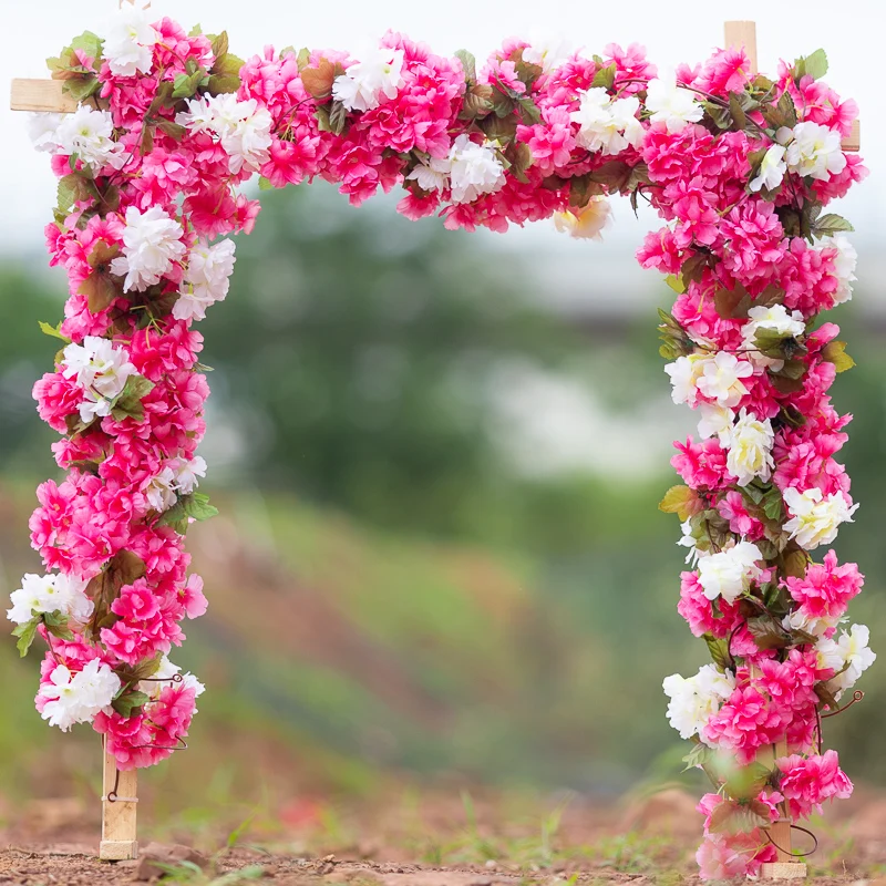 230cm Artificial Flower Sakura Vine Wedding Outdoor Garden Cherry Arch Home Decor Christmas Silk Scrapbook Background Wall Plant