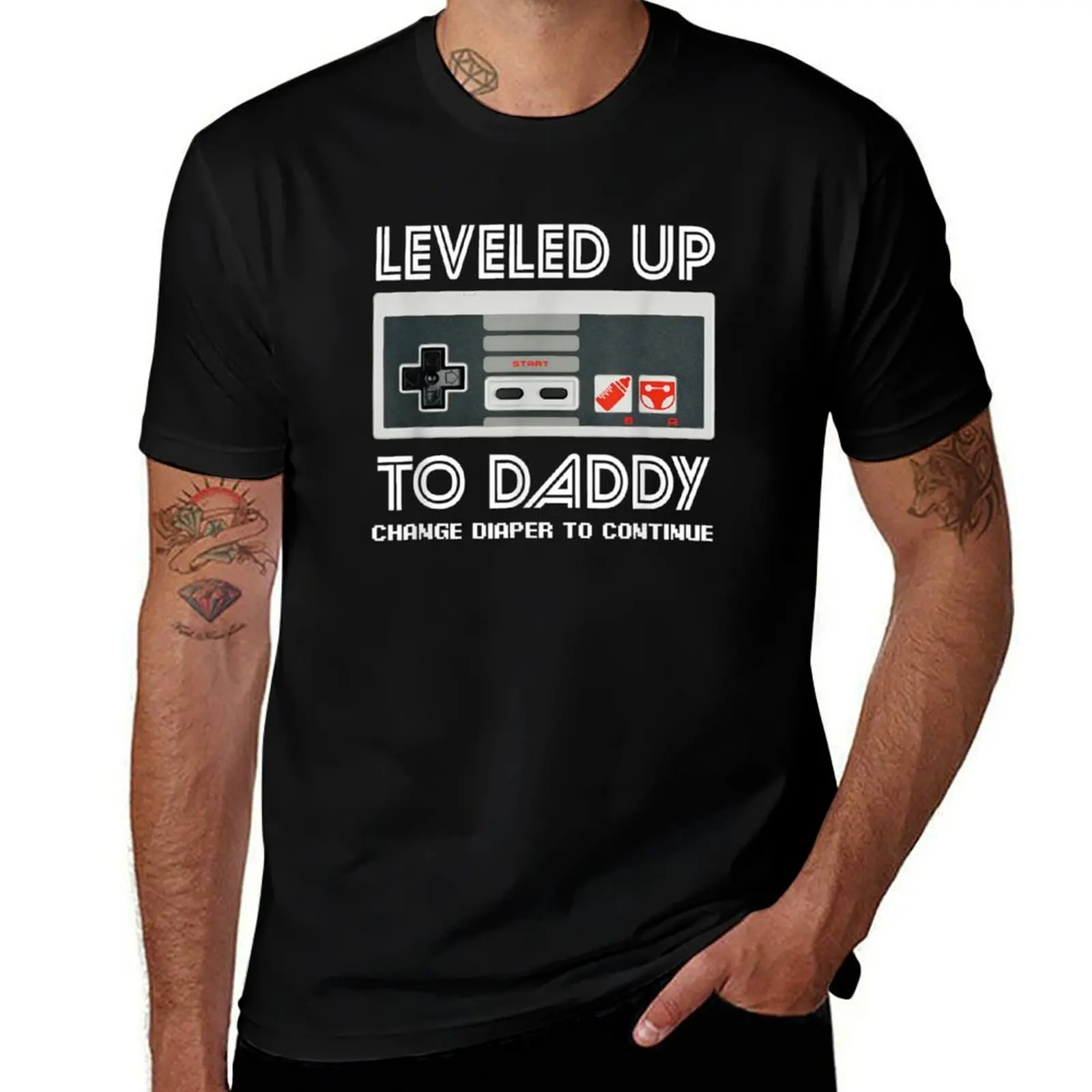 

Leveled Up to Daddy. Soon to be Dad new born baby T-Shirt Funny t-shirt tops topping mens clothing