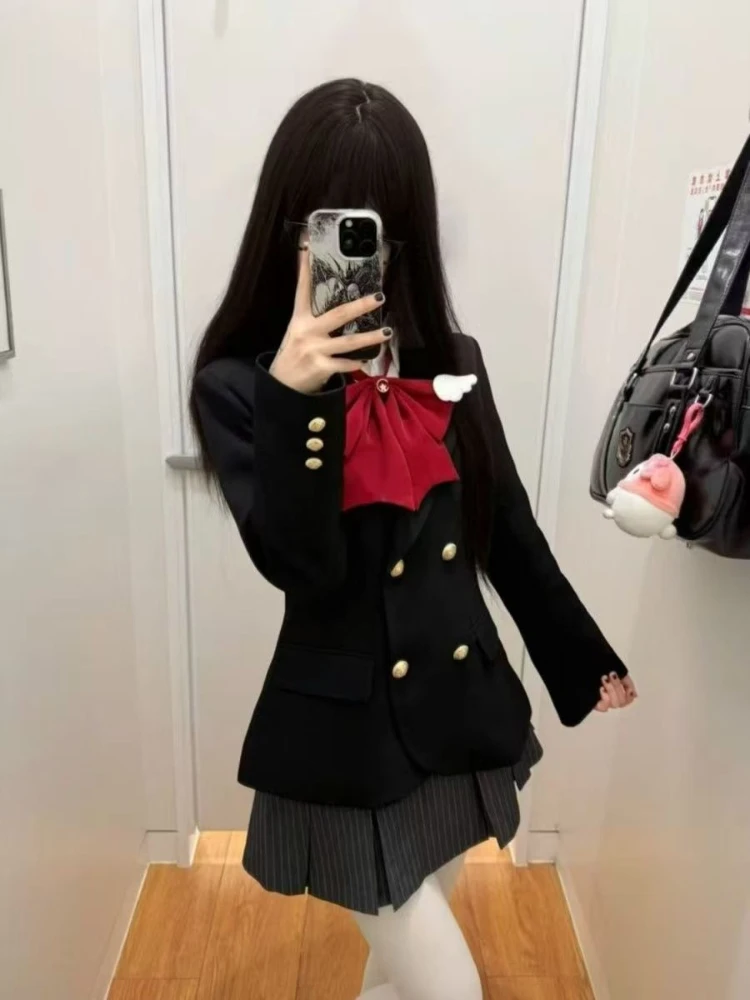 Imagen 3: Conjunto de 2 piezas de encaje estilo gótico Y2K para mujer, cárdigan elegante con mangas acampanadas, falda con lazo y cintura elástica, nuevo.