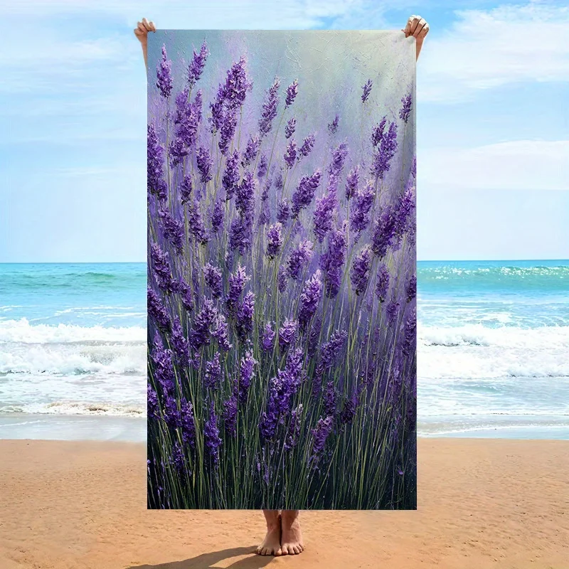 Realistic Lavender Field Beach Towel Purple Flower Lilac Sky Microfiber Soft Bath Towel for Swimming Travel Camping Sport