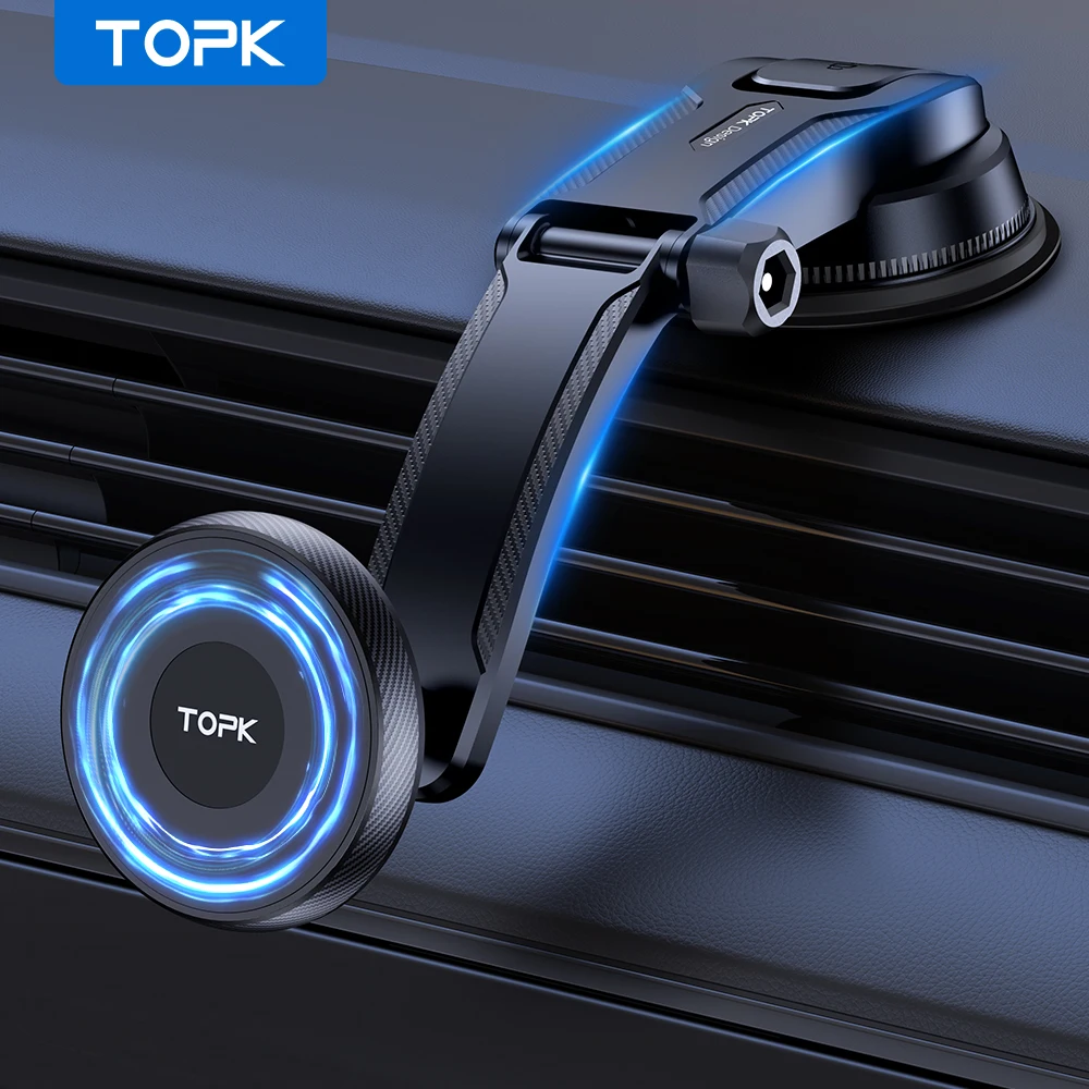 TOPK Magnetic Car Phone Holder Mount, Powerful Magnetism Premium Quality Support Single-Hand Operation Metal Hook for Car