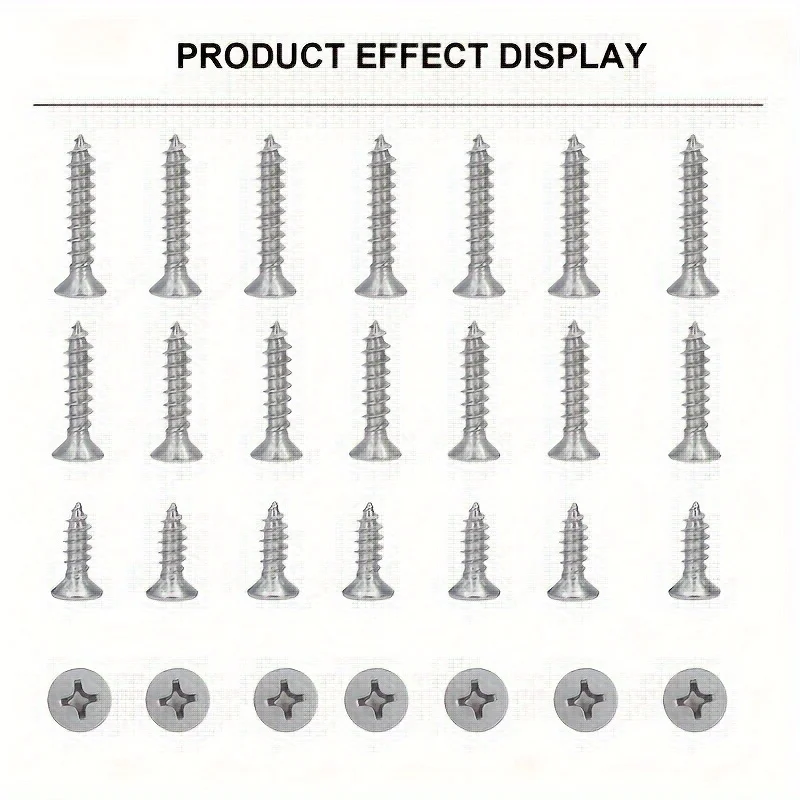 165Pcs 304 Stainless Steel Flat Head Self-Tapping Screws – M3/M4 Wood Screws for Furniture Repair & Fastening