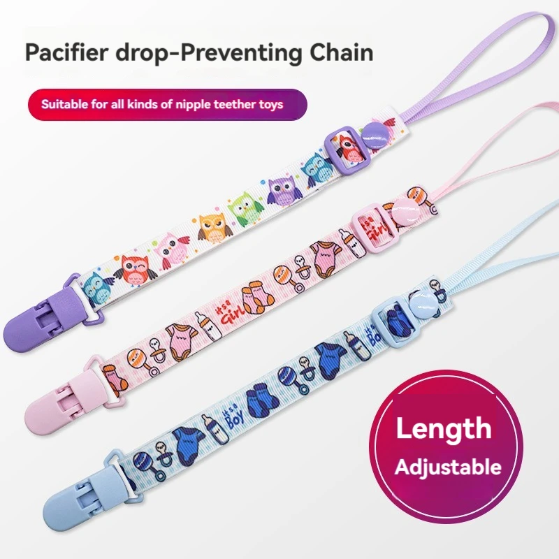 ที่ยึดจุกนมหลอกแบบปรับได้สำหรับทารก – สายคล้องป้องกันการสูญหายแบบทนการกัดพร้อมยางกัดซิลิโคน, คลิปเชือกนุ่มสำหรับจุกนมเด็ก