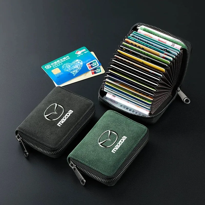 Multi Slot Card Holder Wallet Business Bank Credit Card Bag Leather Zipper Wallet for Mazda 3 Cx3 Cx5 Cx30 Cx7 Cx8 Cx9 Mx5 Rx8