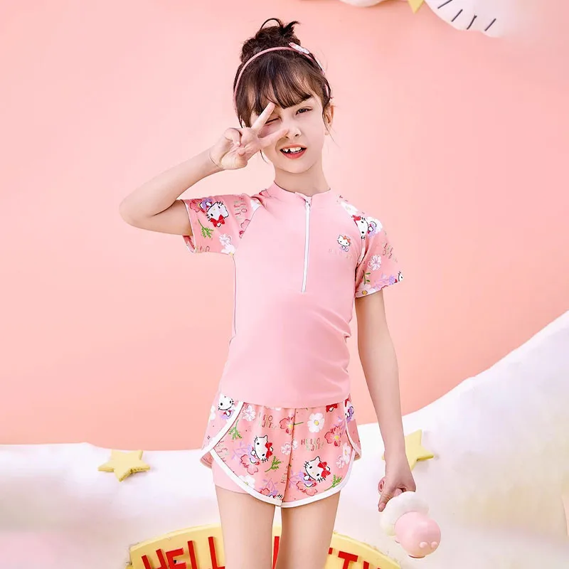 Anime Sanrios Swimsuit Cute Hello Kittys Swimwear for Girl Summer Child Vacation Skirt Beach Clothes Girls Underwear Quick Dry