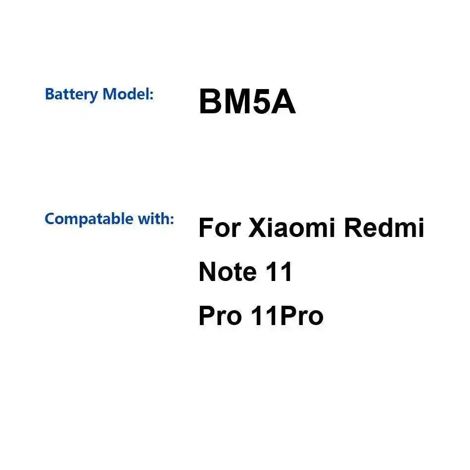 

Высокая совместимость для аккумулятора мобильного телефона Xiaomi Redmi Note 11 Pro 11 Pro BM5A 5160 мАч
