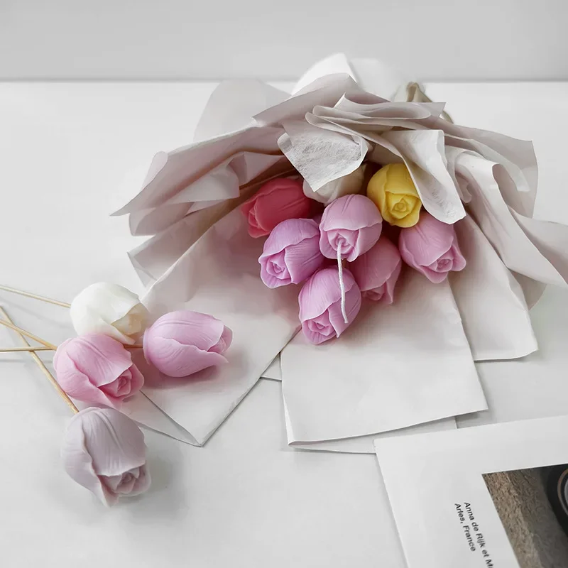 Tulip Candle Mold DIY Flower Diffuser Stone Handmade Soap Cake Decoration Simple Silicone Mold Mini Flower Candle Silicone Mould