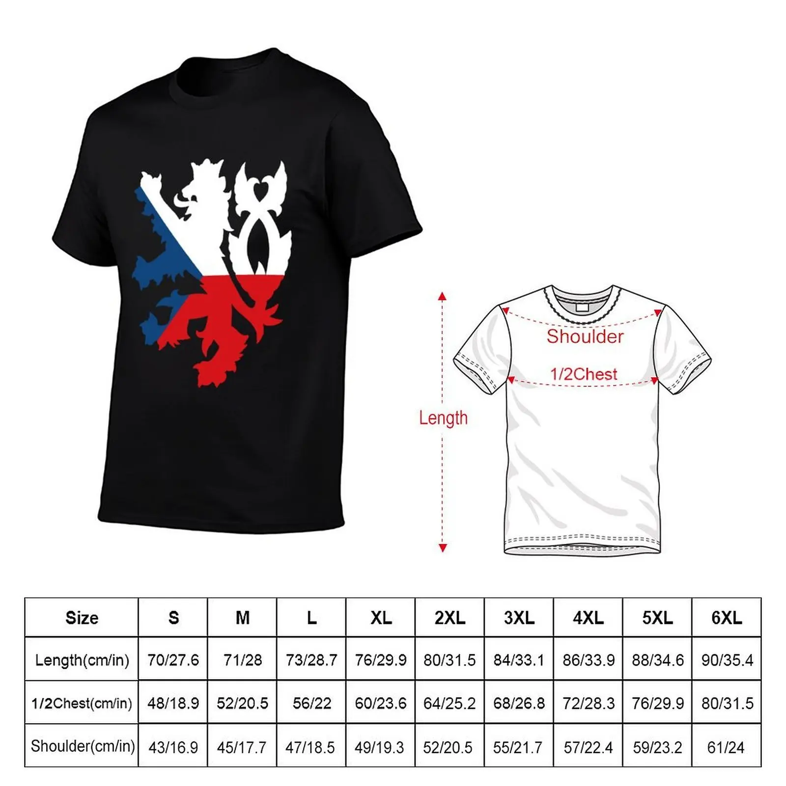 Czech Republic Lion Flag T-Shirt Anti-Fade Casual Tee Shirt view 5