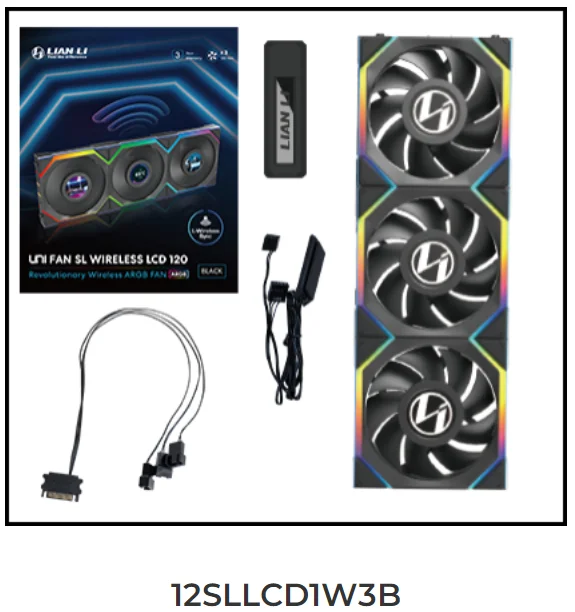 PC用ファン・クーラー LianLi UNI FAN SL Wireless LCD 120 3pack LIAN LI UNI FAN SL Wireless 120 Single Pack , Reverse Blade Triple