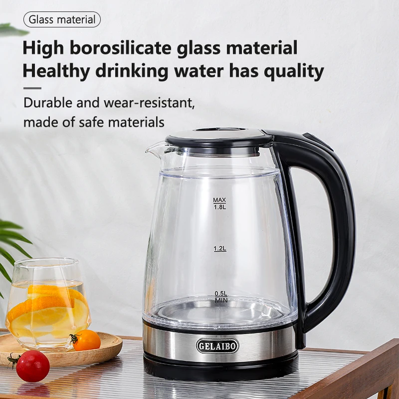 GELAIBO Electric Kettle with LED Indicator Fast Heating Glass Double-Thick Anti-Scalding Large Capacity for Quick Boiling Water